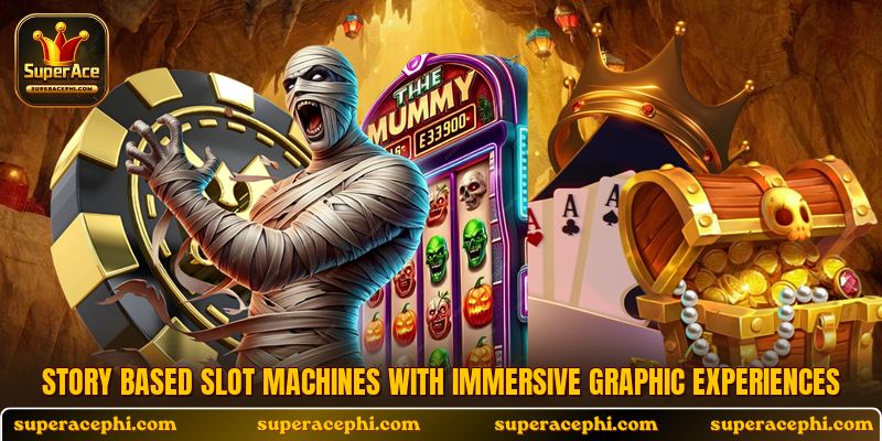 Story based slot machines with immersive graphic experiences